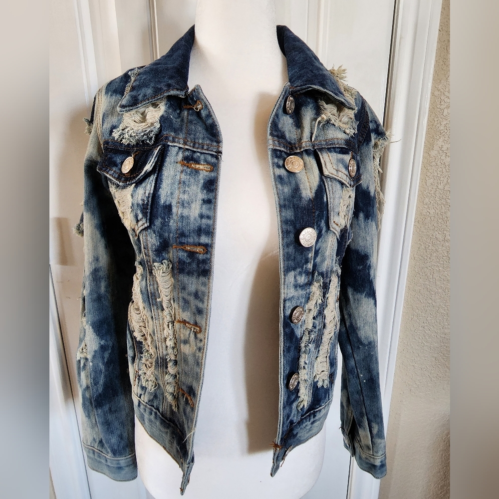 Distressed Cutout Denim Jean Jacket